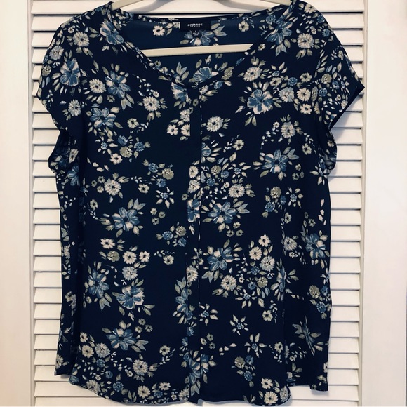 Premise Studio Navy Grey Print Polyester Short Sleeve L Top - Picture 1 of 4